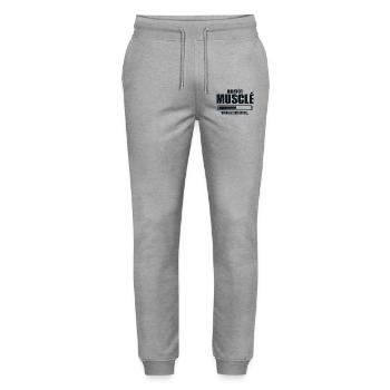 Bientôt Musclé. Veuillez Patienter ! - Pantalon de jogging bio MOVER Stanley/Stella unisexe - gris chiné - Devant - Marisol (170cm) & Nik (191cm)