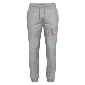 Abi Abitur 2025 Blumen Groovy Geschenk - Stanley/Stella Unisex Bio Jogginghose Mover  - Grau meliert - Vorne - Marisol (170cm) & Nik (191cm)