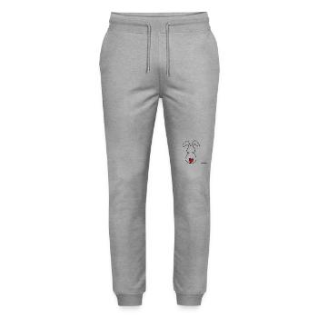 One-line bunny with red tail - Stanley/Stella Mover Unisex Organic Jogging Trousers - heather grey - Front - Marisol (170cm) & Nik (191cm)