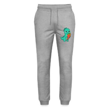 Langhals Dino mit Schultüte | Einschulung 2026 - Stanley/Stella Unisex Bio Jogginghose Mover  - Grau meliert - Vorne - Marisol (170cm) & Nik (191cm)