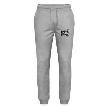 Hooked on Fishing – Funny Fishing Motif - Stanley/Stella Mover Unisex Organic Jogging Trousers - heather grey - Front - Marisol (170cm) & Nik (191cm)