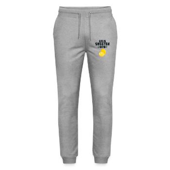Life Is Sweeter With Lemon - Stanley/Stella Mover Unisex Organic Jogging Trousers - heather grey - Front - Marisol (170cm) & Nik (191cm)