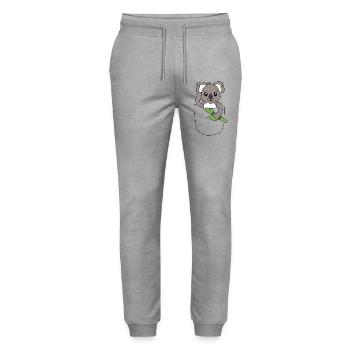 Koala dans la poche de poitrine - design animal mignon - Pantalon de jogging bio MOVER Stanley/Stella unisexe - gris chiné - Devant - Marisol (170cm) & Nik (191cm)