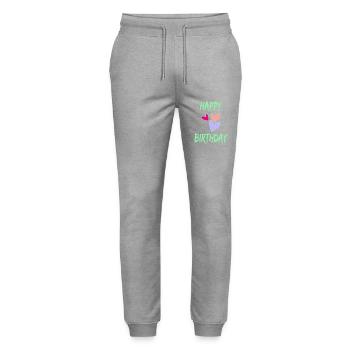 BIRTHDAY. HAPPY BIRTHDAY. HAPPY BIRTHDAY. - Stanley/Stella Mover Unisex Organic Jogging Trousers - heather grey - Front - Marisol (170cm) & Nik (191cm)