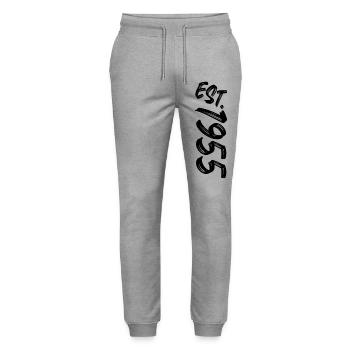 Est. 1955 - Established 1955 - Birthday Gift - Stanley/Stella Mover Unisex Organic Jogging Trousers - heather grey - Front - Marisol (170cm) & Nik (191cm)