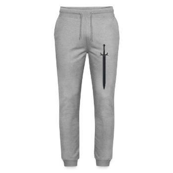 Moon Sword Dark Streetwear Symbol Shirt - Stanley/Stella Mover Unisex Organic Jogging Trousers - heather grey - Front - Marisol (170cm) & Nik (191cm)