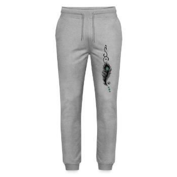 Plume de paon sur un ruban et perles. - Pantalon de jogging bio MOVER Stanley/Stella unisexe - gris chiné - Devant - Marisol (170cm) & Nik (191cm)