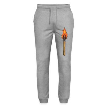 Mascotte de feu en allumette de dessins animés vintage allumés - Pantalon de jogging bio MOVER Stanley/Stella unisexe - gris chiné - Devant - Marisol (170cm) & Nik (191cm)