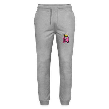 14 Number Crown - Stanley/Stella Mover Unisex Organic Jogging Trousers - heather grey - Front - Marisol (170cm) & Nik (191cm)