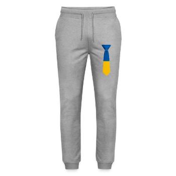 Cravate en blocs de couleur bleu et jaune - Pantalon de jogging bio MOVER Stanley/Stella unisexe - gris chiné - Devant - Marisol (170cm) & Nik (191cm)