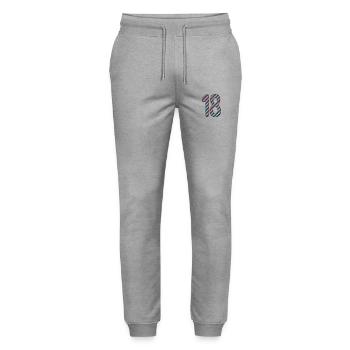 18. 18 YEARS OLD. 18th ANNIVERSARY. BIRTHDAY 18 YEARS. - Stanley/Stella Mover Unisex Organic Jogging Trousers - heather grey - Front - Marisol (170cm) & Nik (191cm)