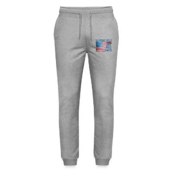 Unterstützen Sie Ihren Lokalen Pole Dancer Lineman - Stanley/Stella Unisex Bio Jogginghose Mover  - Grau meliert - Vorne - Marisol (170cm) & Nik (191cm)
