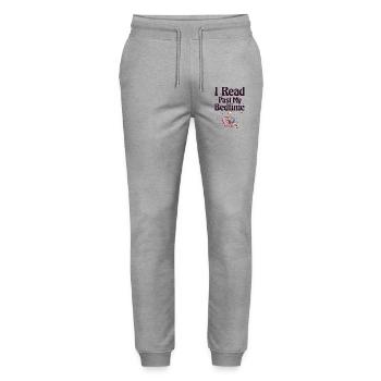 Je lis skeleton après le coucher - Pantalon de jogging bio MOVER Stanley/Stella unisexe - gris chiné - Devant - Marisol (170cm) & Nik (191cm)