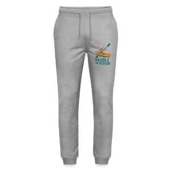 Paddel dich ins Jenseits – Skelett im Kajak - Stanley/Stella Unisex Bio Jogginghose Mover  - Grau meliert - Vorne - Marisol (170cm) & Nik (191cm)