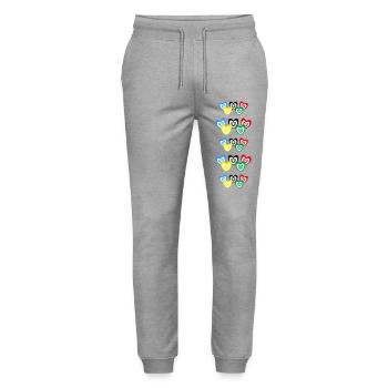 Sportspiele mit vielen bunten Herzen. - Stanley/Stella Unisex Bio Jogginghose Mover  - Grau meliert - Vorne - Marisol (170cm) & Nik (191cm)