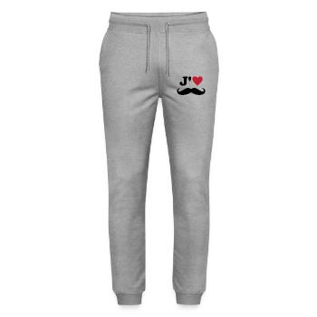 J'aime la moustache Saint Valentin Mari Papa Amour - Pantalon de jogging bio MOVER Stanley/Stella unisexe - gris chiné - Devant - Marisol (170cm) & Nik (191cm)