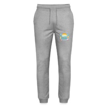 Beach More. Worry Less. - Stanley/Stella Mover Unisex Organic Jogging Trousers - heather grey - Front - Marisol (170cm) & Nik (191cm)