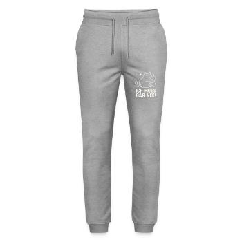 lazy cat - statement saying - I don't have to do anything - Stanley/Stella Mover Unisex Organic Jogging Trousers - heather grey - Front - Marisol (170cm) & Nik (191cm)