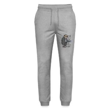 Irgendwas ist hier faul Faultier lustige Sprüche - Stanley/Stella Unisex Bio Jogginghose Mover  - Grau meliert - Vorne - Marisol (170cm) & Nik (191cm)