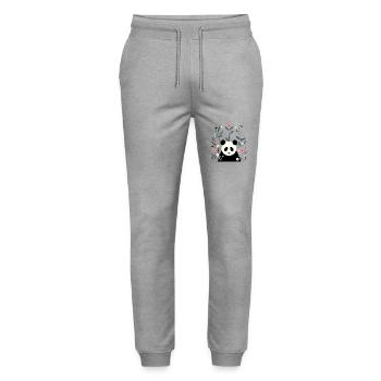 Panda in flowers - Stanley/Stella Mover Unisex Organic Jogging Trousers - heather grey - Front - Marisol (170cm) & Nik (191cm)