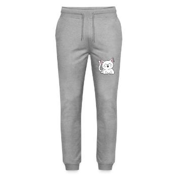 Cute White Cat Cat Owner Kitten Cats - Stanley/Stella Mover Unisex Organic Jogging Trousers - heather grey - Front - Marisol (170cm) & Nik (191cm)