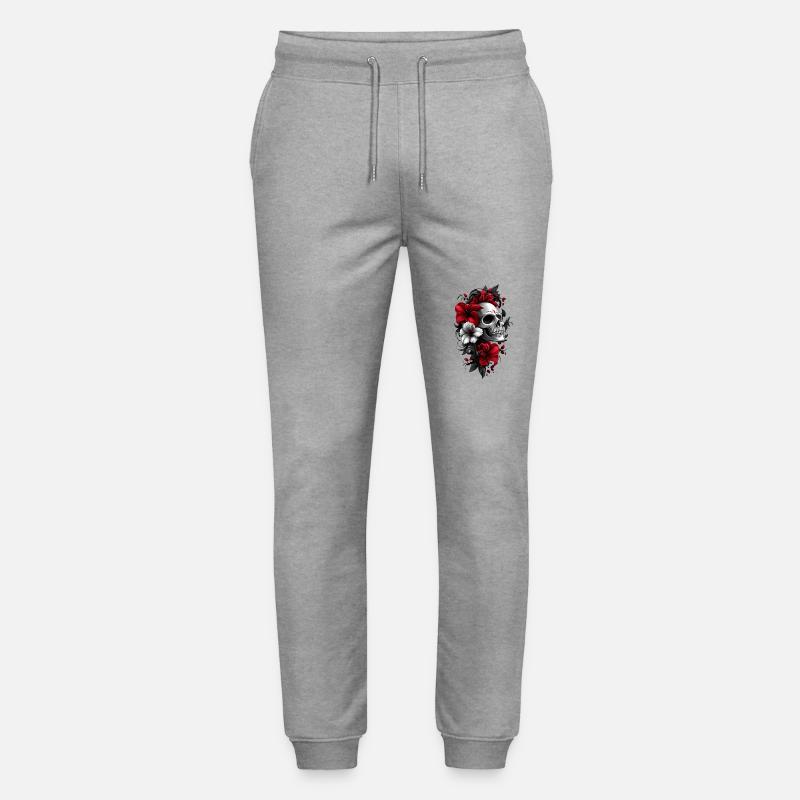 Crâne avec des fleurs - Pantalon de jogging bio MOVER Stanley/Stella unisexe - gris chiné