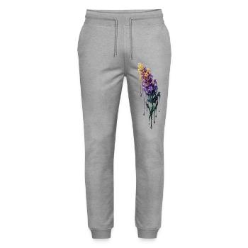 Lavender with dripping color - Stanley/Stella Mover Unisex Organic Jogging Trousers - heather grey - Front - Marisol (170cm) & Nik (191cm)