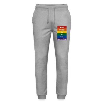 Lebe so dass AfD was dagegen hätte - Stanley/Stella Unisex Bio Jogginghose Mover  - Grau meliert - Vorne - Marisol (170cm) & Nik (191cm)