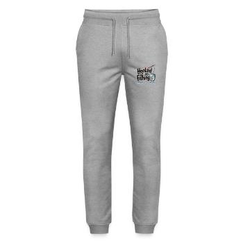 Hooked on Fishing – Funny Fishing Motif - Stanley/Stella Mover Unisex Organic Jogging Trousers - heather grey - Front - Marisol (170cm) & Nik (191cm)