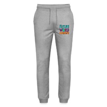 Future World Changer - Globe Saying - Stanley/Stella Mover Unisex Organic Jogging Trousers - heather grey - Front - Marisol (170cm) & Nik (191cm)
