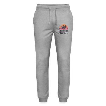 Beach Vibes Retro Surfer Palm Beach Vacation - Stanley/Stella Mover Unisex Organic Jogging Trousers - heather grey - Front - Marisol (170cm) & Nik (191cm)