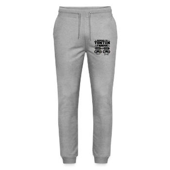 Prépare-toi Tonton J'arrive - Annonce Grossesse - Pantalon de jogging bio MOVER Stanley/Stella unisexe - gris chiné - Devant - Marisol (170cm) & Nik (191cm)