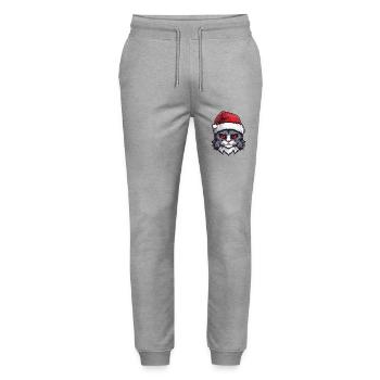 Cat Head Christmas Portrait - Stanley/Stella Mover Unisex Organic Jogging Trousers - heather grey - Front - Marisol (170cm) & Nik (191cm)