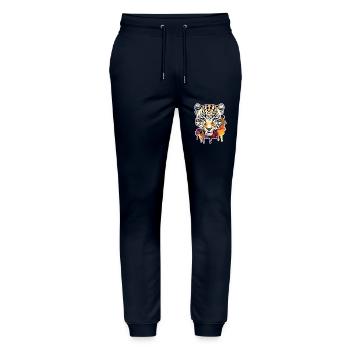Leopard / Gepard / Tier / Animal Print / Muster - Stanley/Stella Unisex Bio Jogginghose Mover  - Navy - Vorne - Marisol (170cm) & Nik (191cm)
