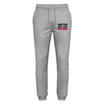 Quitting Oops I Mean Retired - Stanley/Stella Mover Unisex Organic Jogging Trousers - heather grey - Front - Marisol (170cm) & Nik (191cm)