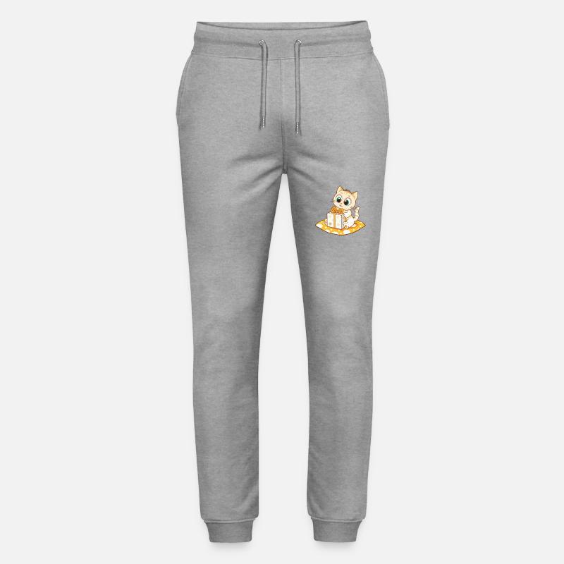Chat mignon déballant cadeau - Pantalon de jogging bio MOVER Stanley/Stella unisexe - gris chiné