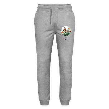 Schmetterlilngs design in the flower meadow - Stanley/Stella Mover Unisex Organic Jogging Trousers - heather grey - Front - Marisol (170cm) & Nik (191cm)