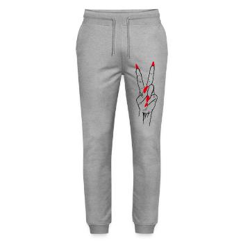 Sieg Frieden Handzeichen - Stanley/Stella Unisex Bio Jogginghose Mover  - Grau meliert - Vorne - Marisol (170cm) & Nik (191cm)