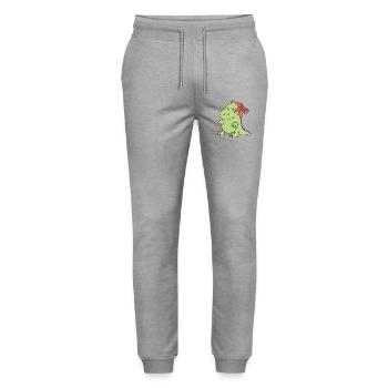 a little dinosaur at Christmas - Stanley/Stella Mover Unisex Organic Jogging Trousers - heather grey - Front - Marisol (170cm) & Nik (191cm)