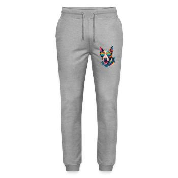 Colorful Bull Terrier Wearing Sunglasses - Stanley/Stella Mover Unisex Organic Jogging Trousers - heather grey - Front - Marisol (170cm) & Nik (191cm)