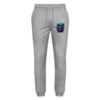 Chat bébé dans la mer de fleurs, en écoutant de la musique - Pantalon de jogging bio MOVER Stanley/Stella unisexe - gris chiné - Devant - Marisol (170cm) & Nik (191cm)