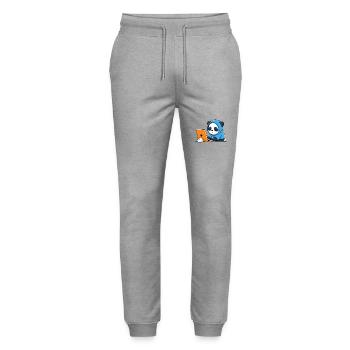 Le mignon hacker Panda dort dans un sweat à capuche devant le PC - Pantalon de jogging bio MOVER Stanley/Stella unisexe - gris chiné - Devant - Marisol (170cm) & Nik (191cm)