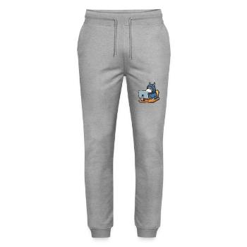 Niedlicher Hacker Esel schläft im Hoodie vorm PC - Stanley/Stella Unisex Bio Jogginghose Mover  - Grau meliert - Vorne - Marisol (170cm) & Nik (191cm)