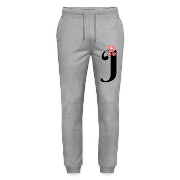 Letter j Minimalist Flowers - Stanley/Stella Mover Unisex Organic Jogging Trousers - heather grey - Front - Marisol (170cm) & Nik (191cm)