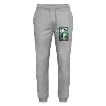 Ein netter, kleiner Alien entsteigt seinem UFO - Stanley/Stella Unisex Bio Jogginghose Mover  - Grau meliert - Vorne - Marisol (170cm) & Nik (191cm)