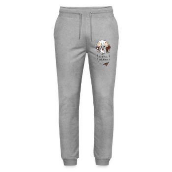 Schleckermäulchen – süße Maus in Brusttasche - Stanley/Stella Unisex Bio Jogginghose Mover  - Grau meliert - Vorne - Marisol (170cm) & Nik (191cm)