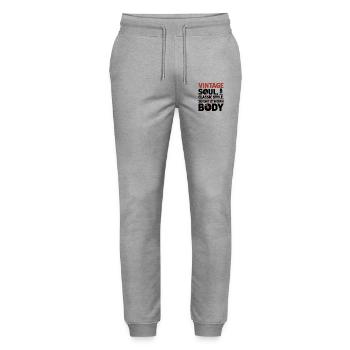Vintage Soul Classic Style Worn Body 50th Birthday - Stanley/Stella Mover Unisex Organic Jogging Trousers - heather grey - Front - Marisol (170cm) & Nik (191cm)