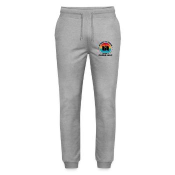GIS Analyst Map Pin Sunset Retro - Stanley/Stella Mover Unisex Organic Jogging Trousers - heather grey - Front - Marisol (170cm) & Nik (191cm)