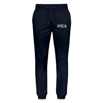 Dyneja white text - Stanley/Stella Mover Unisex Organic Jogging Trousers - navy - Front - Marisol (170cm) & Nik (191cm)