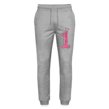 Pinkes Kronen-1 Design - Stanley/Stella Unisex Bio Jogginghose Mover  - Grau meliert - Vorne - Marisol (170cm) & Nik (191cm)